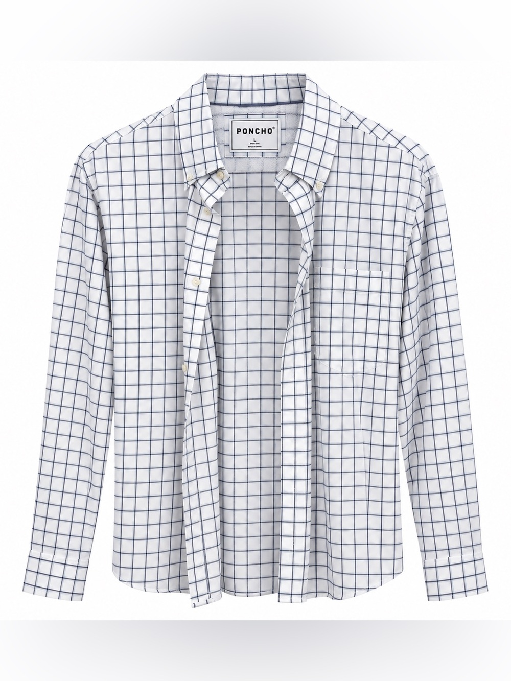 Poncho Outdoors Men’s L Slim Fit Performance Fishing Shirt White Blue Plaid